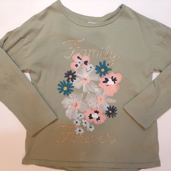 ❌SOLD❌CARTER'S Long Sleeve Tee Glitter Family Forever Floral Graphic Top Spring - Picture 2 of 7